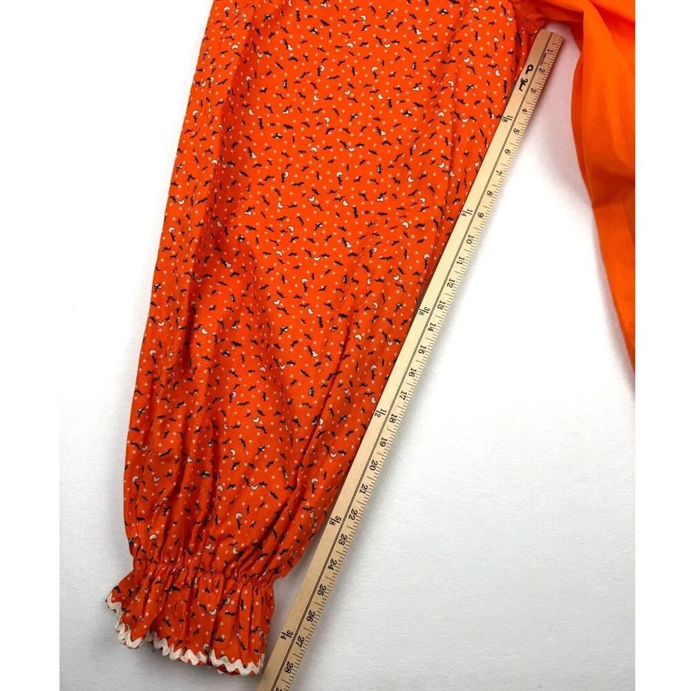Vtg 70s 80s Handmade Clown Costume Halloween Jumpsuit Bats Orange Pom Pom Ruffle